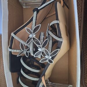 SHEIN Black Heels with Butterfly Embellishments